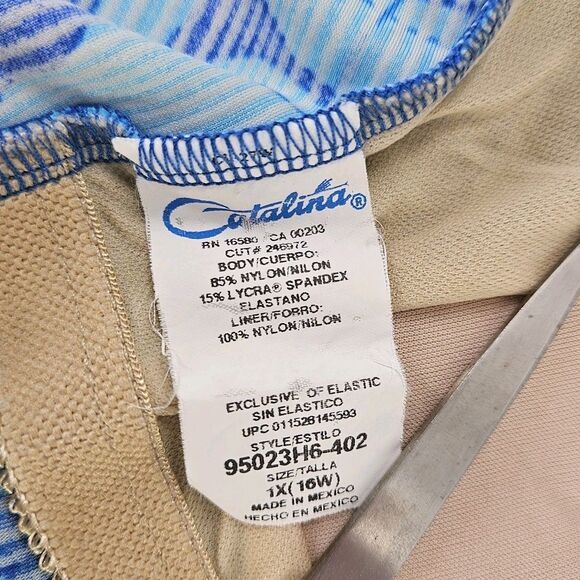 Vintage 90s/ Y2K Catalina Swimsuit Plus Size 1XL(16W) 1pc Blue Floral Ribbed - Picture 5 of 13